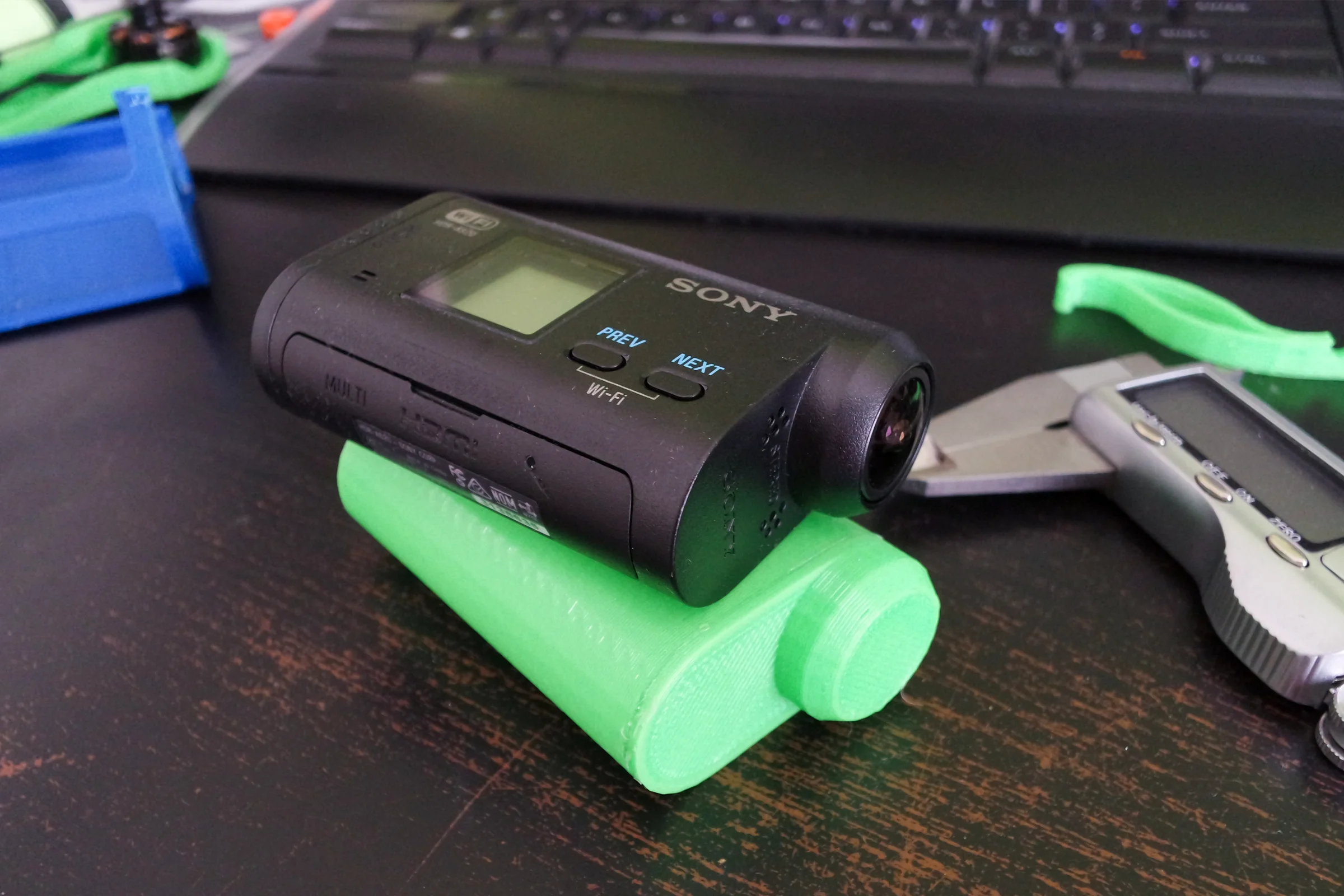 FPV Platforms and Goggle System — Drone 3 CAD showing integrated camera cutout and rear battery tilt for CG balance