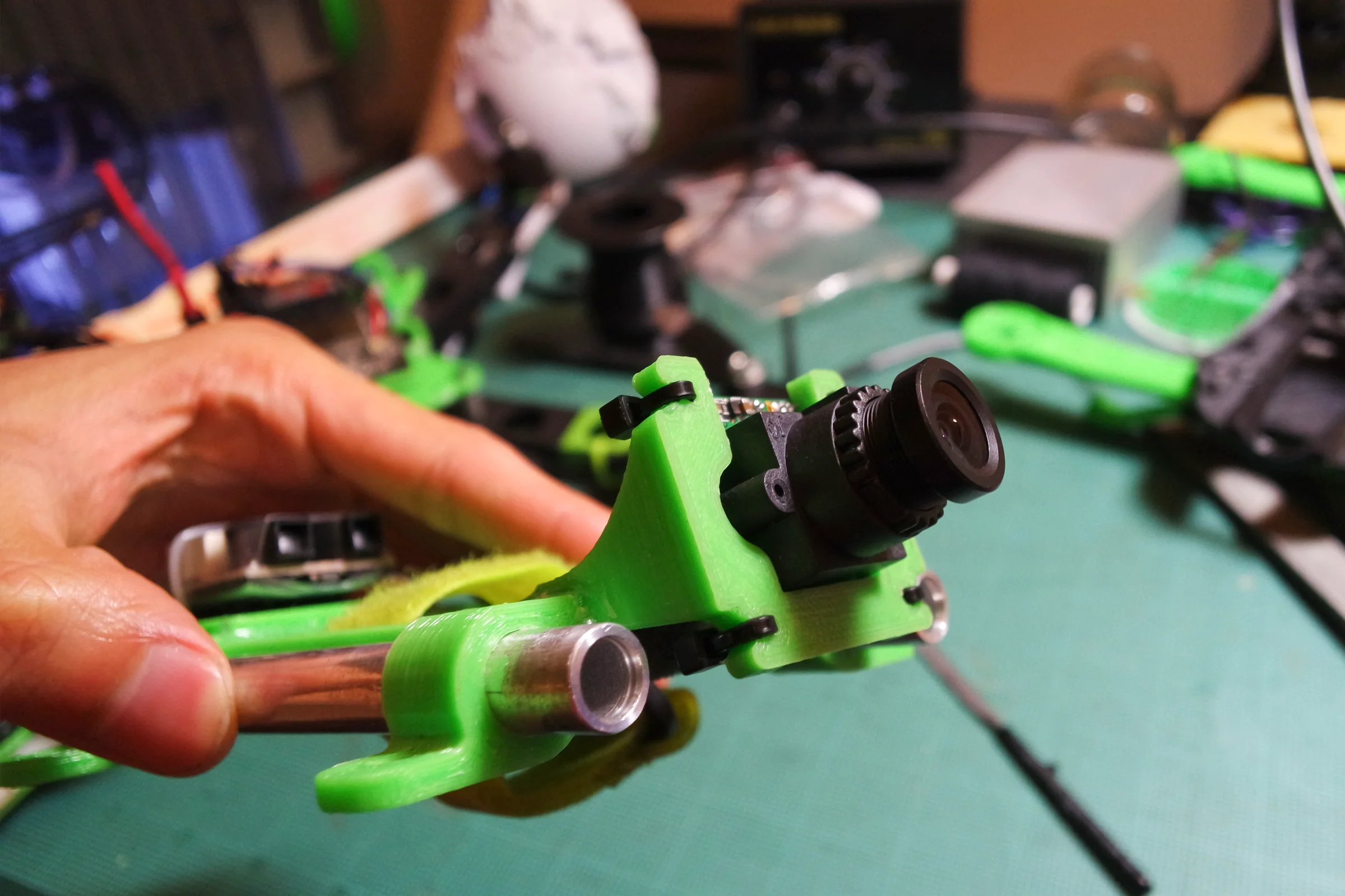 FPV Platforms and Goggle System — Drone 4 aluminum arms with circular holes drilled throughout for weight reduction