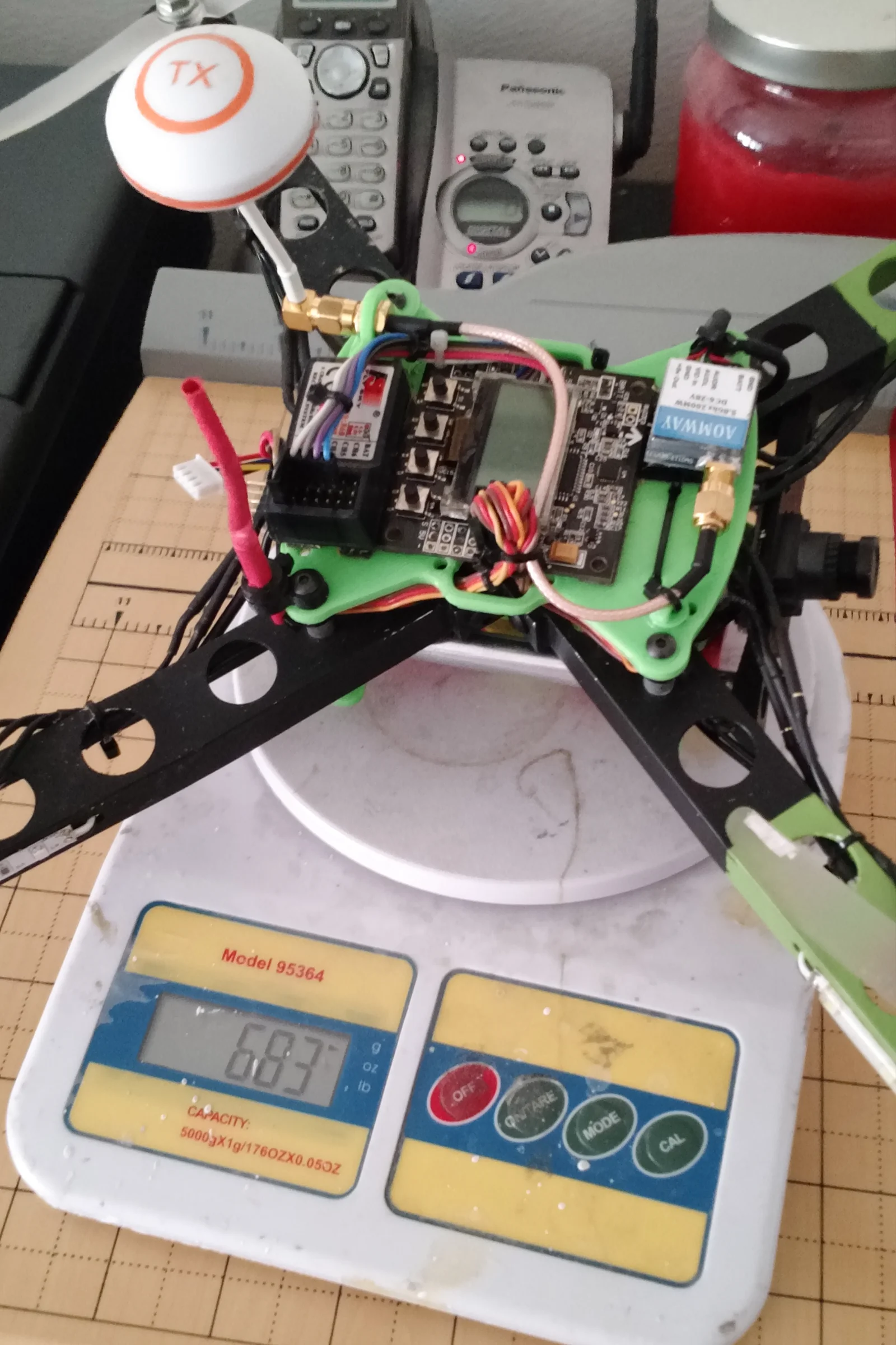 FPV Platforms and Goggle System — Drone 4 X-frame assembled showing dihedral arm bend with inward motor tilt