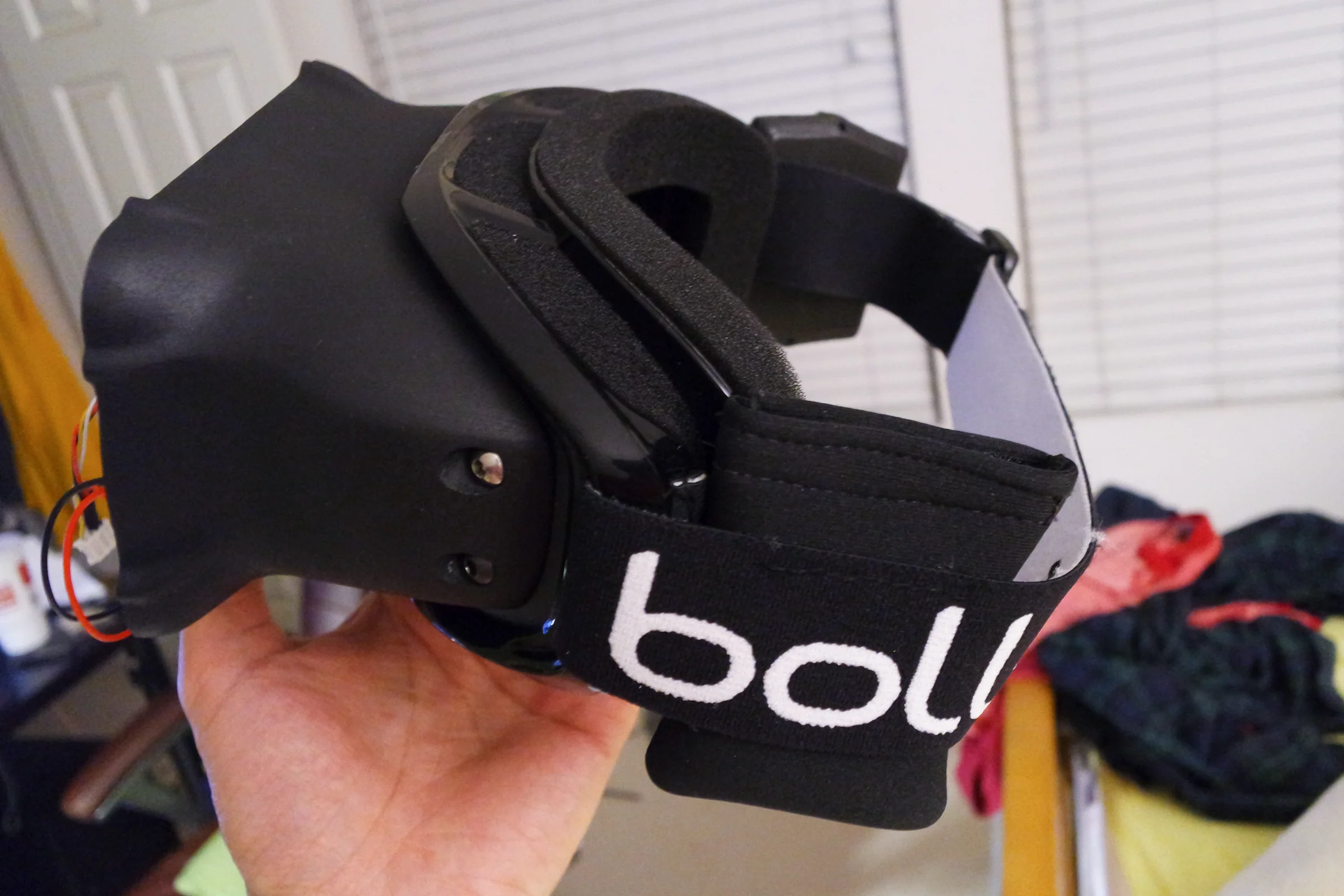 FPV Platforms and Goggle System — Snowboarding goggle with lens removed as foundation for custom FPV headset
