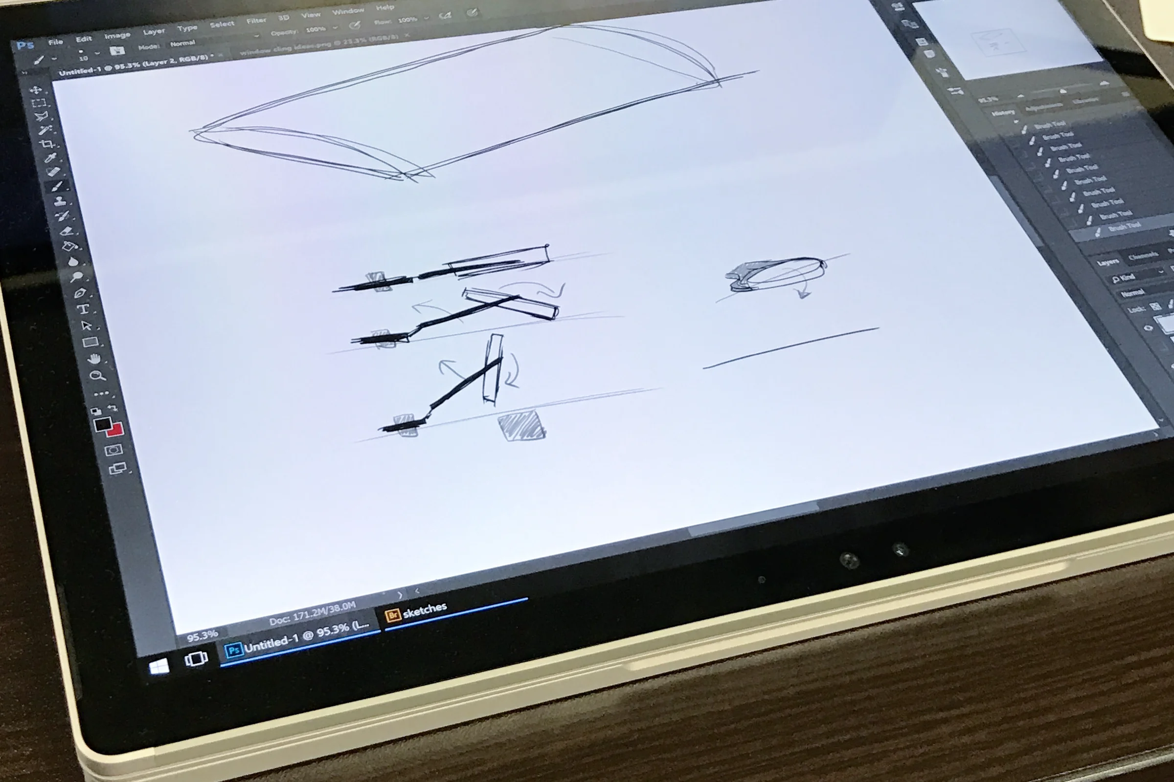 Hunter Douglas Rescue — Early hand sketches exploring magnet orientation constraint mechanisms