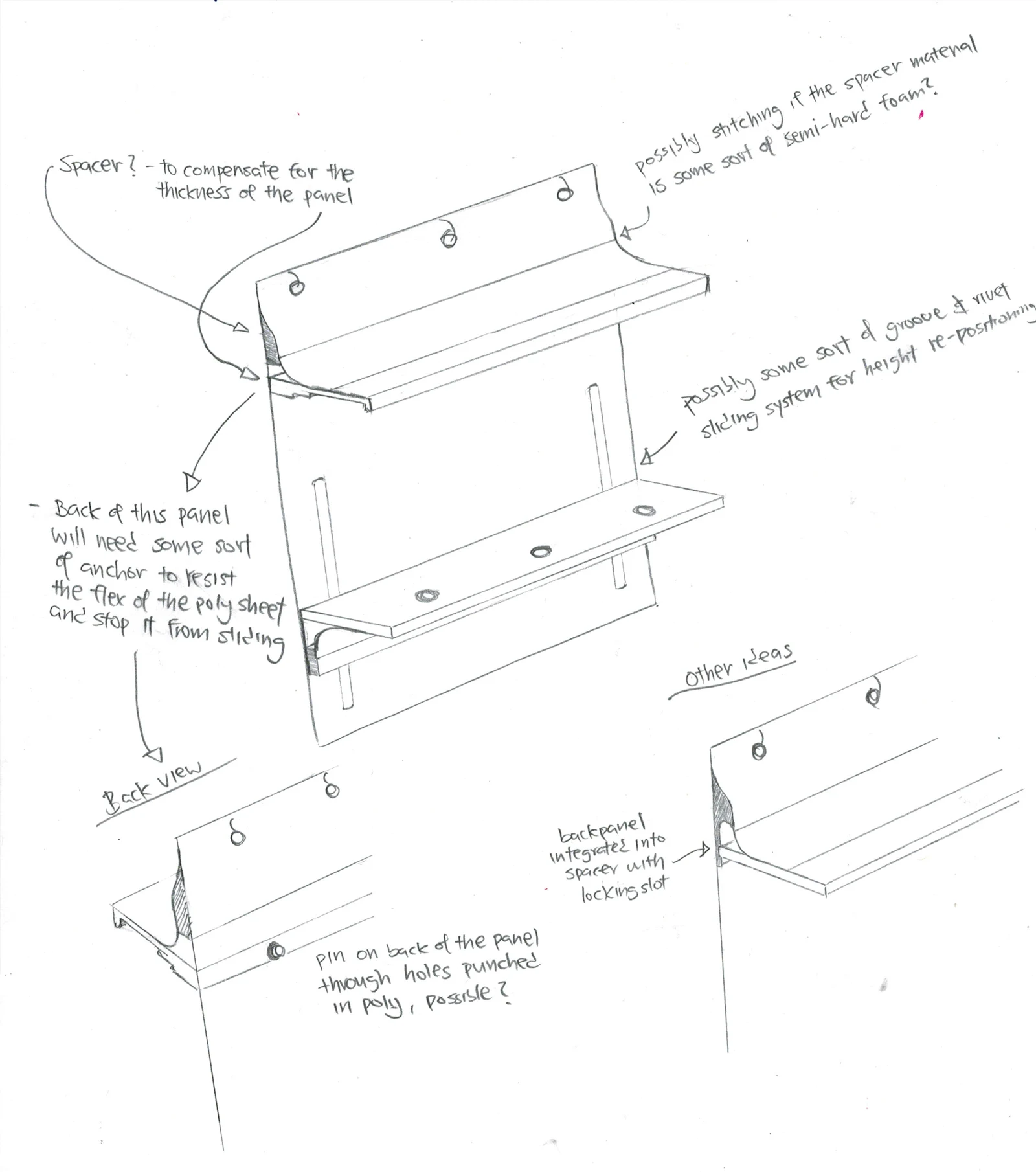 Hunter Douglas Rescue — Early concept sketches exploring single-action spring latch deployment mechanism