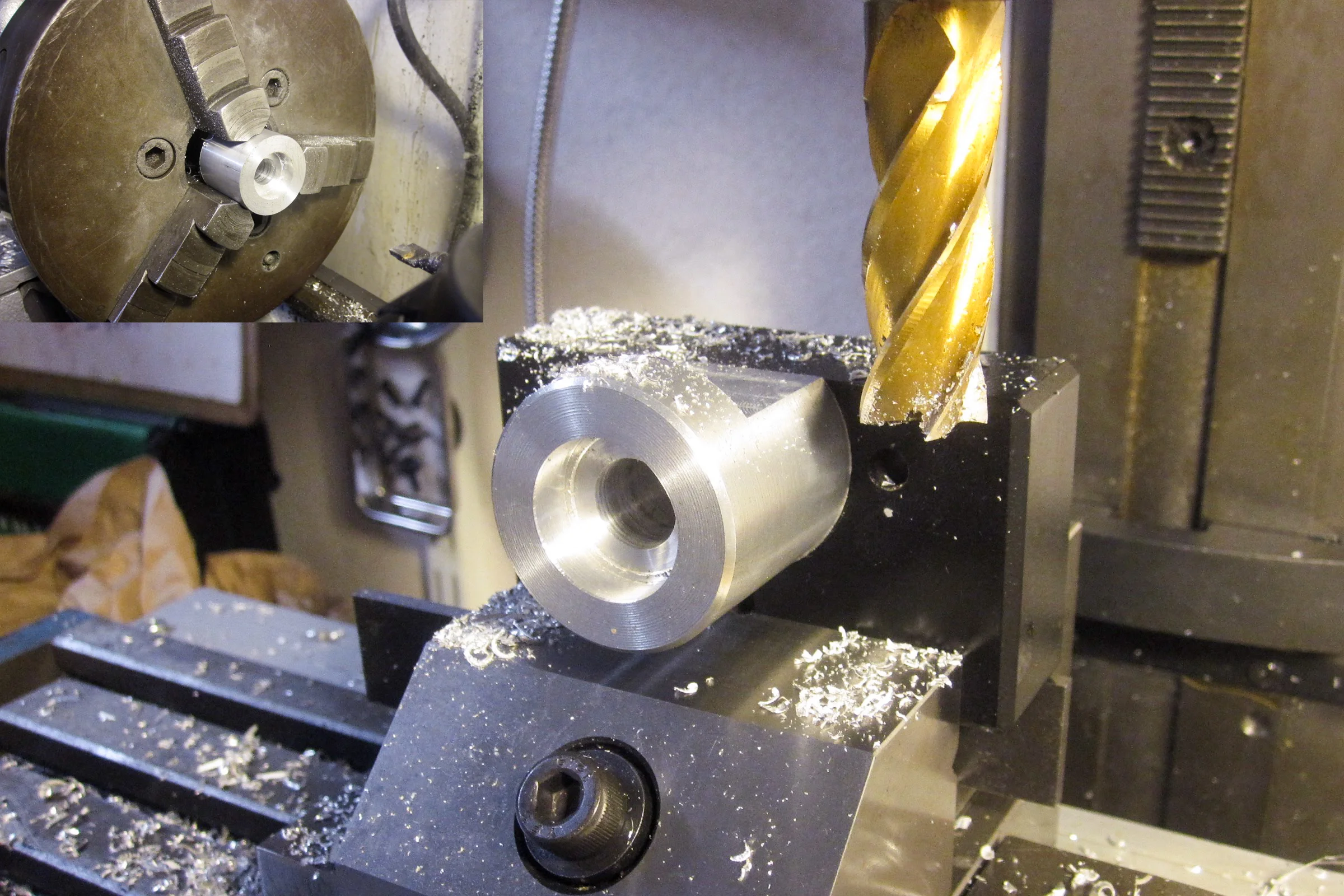 The Mill Trilogy — Custom machined bearing mount for ball screw end support precision location against casting