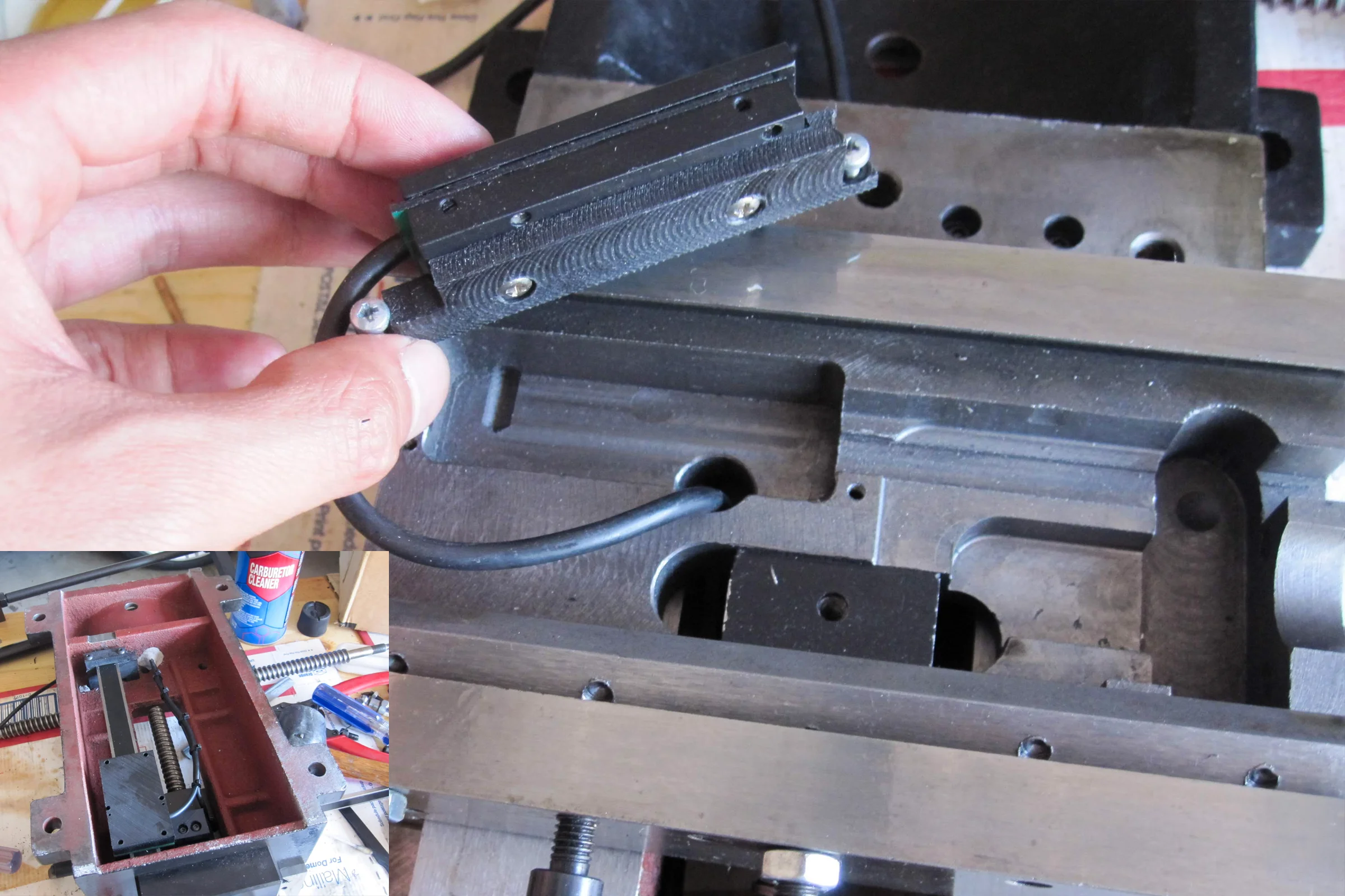 The Mill Trilogy — DRO scale cable routing through mill before connection to interface circuit