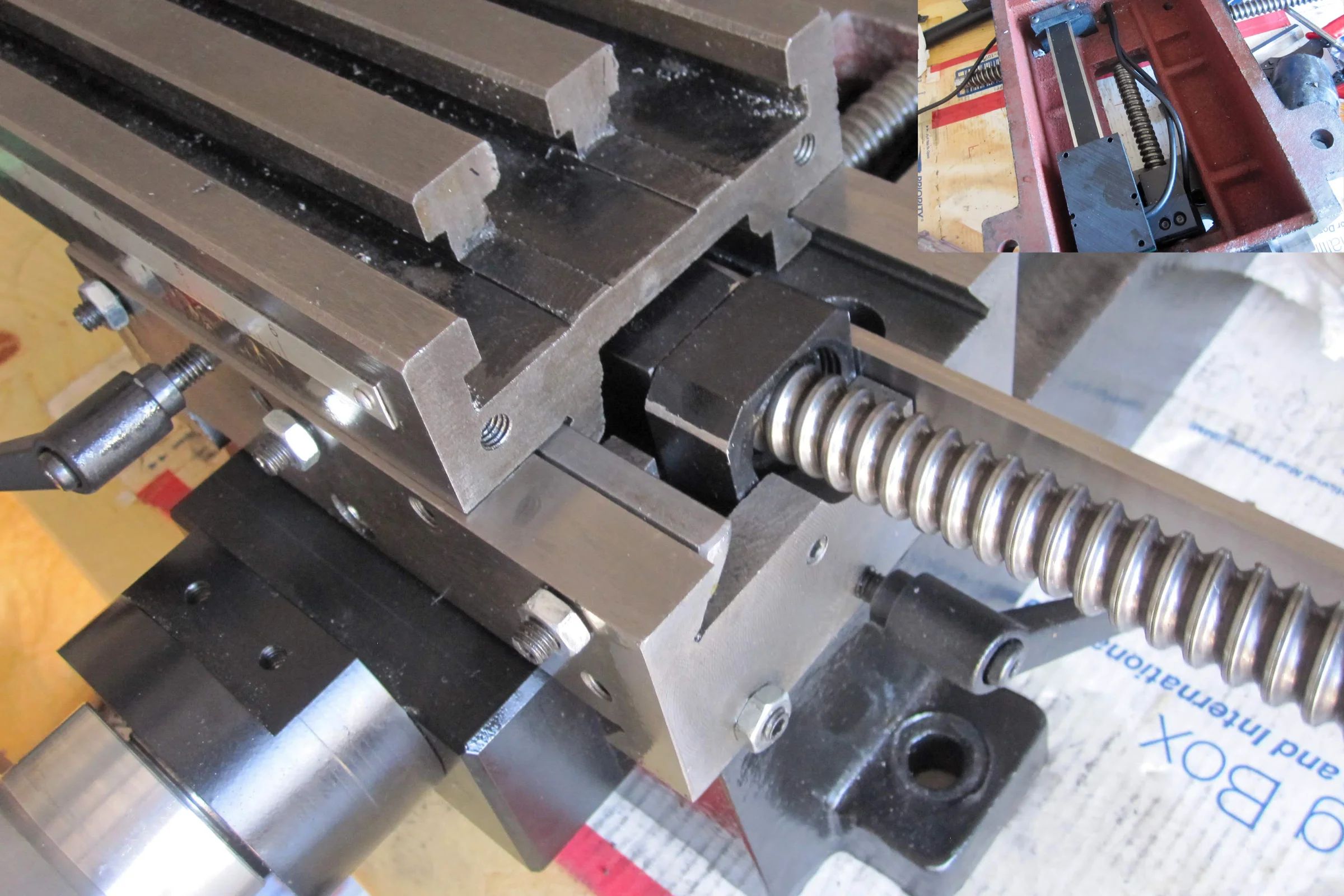 The Mill Trilogy — Ball screw and linear scale installed together inside milling table before cover fitment