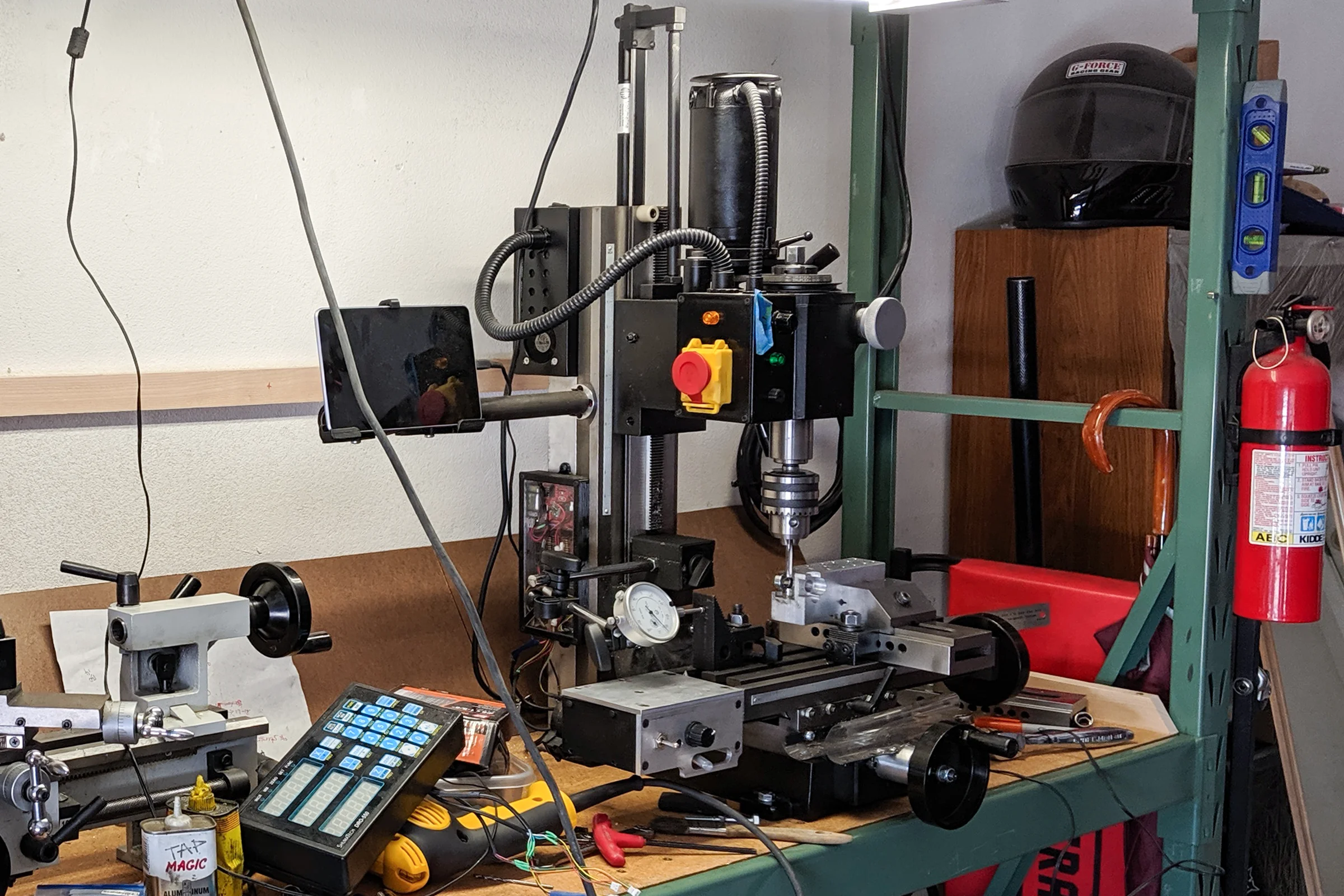 The Mill Trilogy — Completed super mill with ball screw conversion, miniaturized internal DRO, powder coat finish, and custom X-axis power feed