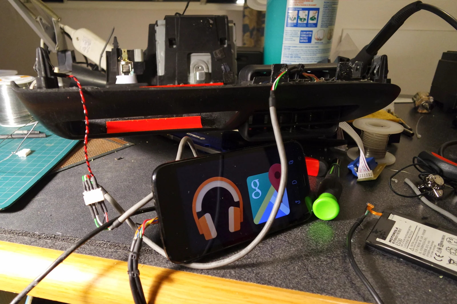 Vehicle Integrated Compute — Factory Tacoma head unit PCB showing ribbon cable audio signal intercept point
