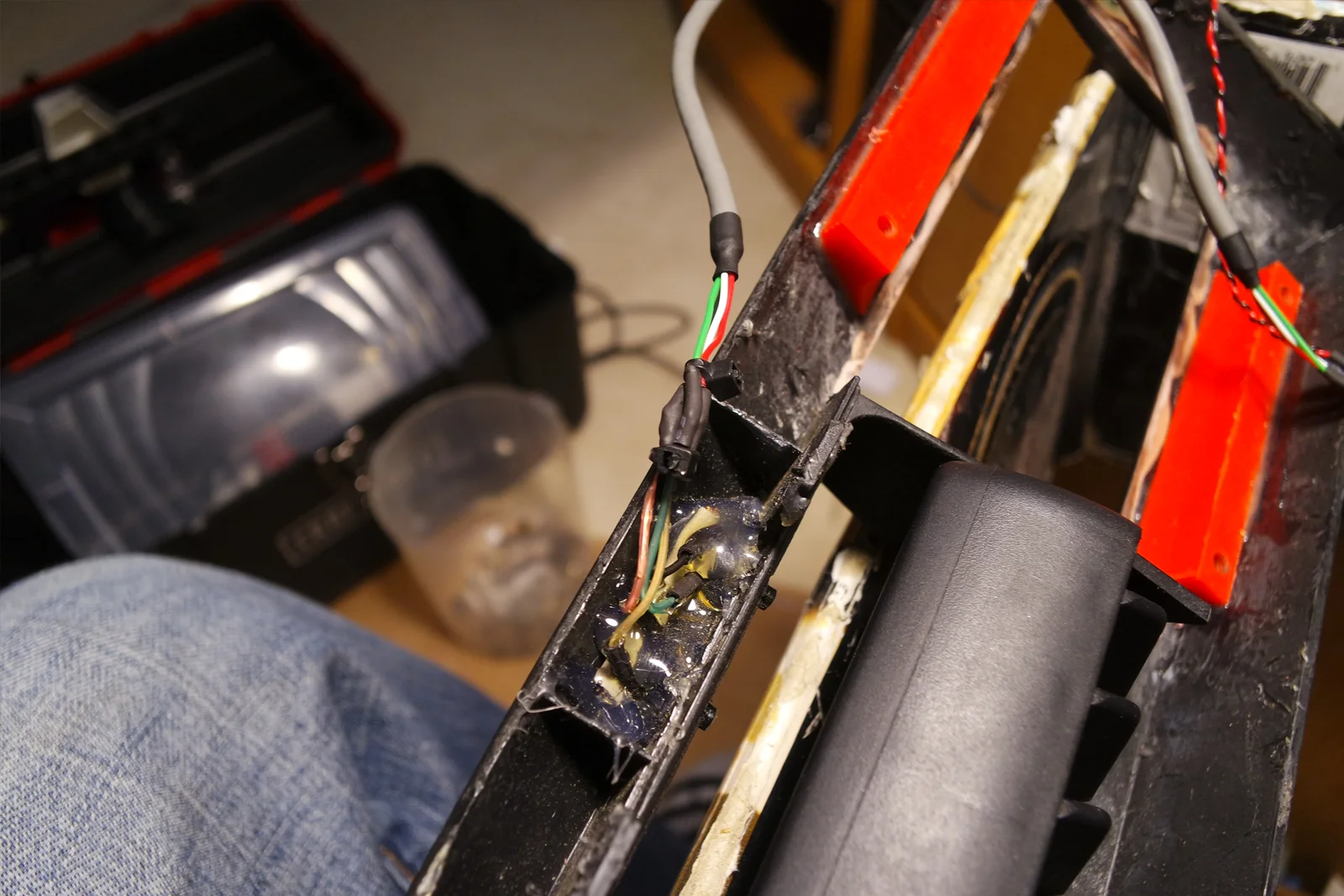 Vehicle Integrated Compute — Moto G phone disassembled with external button wiring and harness installed